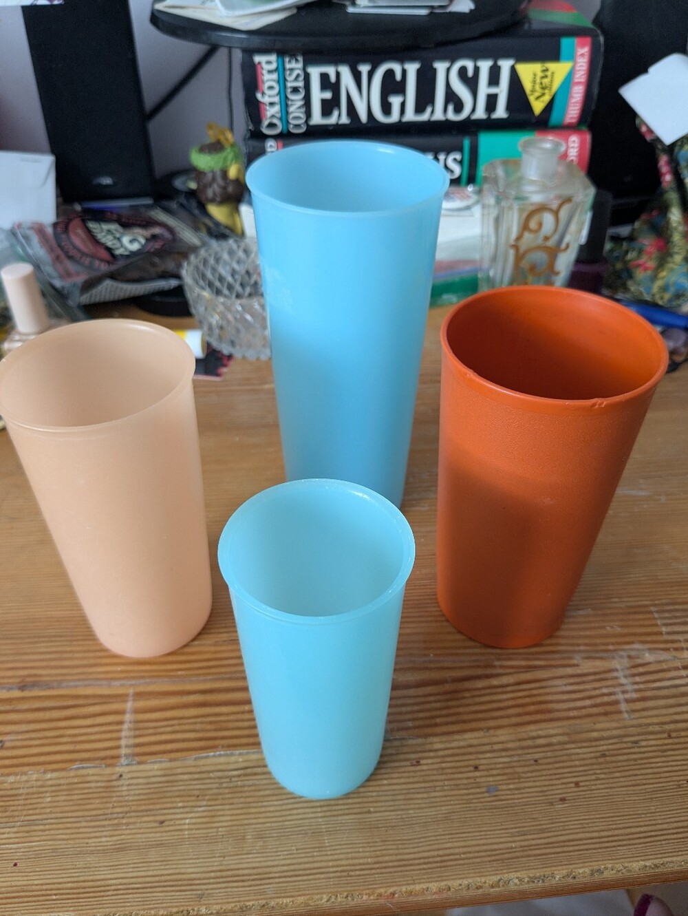 Mixed Color Tupperware Tumblers - Blue, Peach, Orange